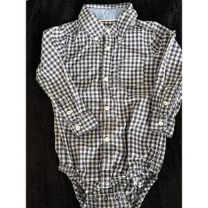 Carters Blue Checked Button Down Baby Toddler Shirt, Crotch Snaps, Like New